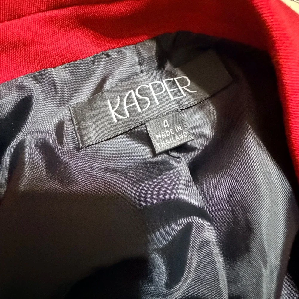 Kasper Womens Red 2 Piece Skirt Suit Set Longline Blazer Pencil Skirt Size 4 NWT